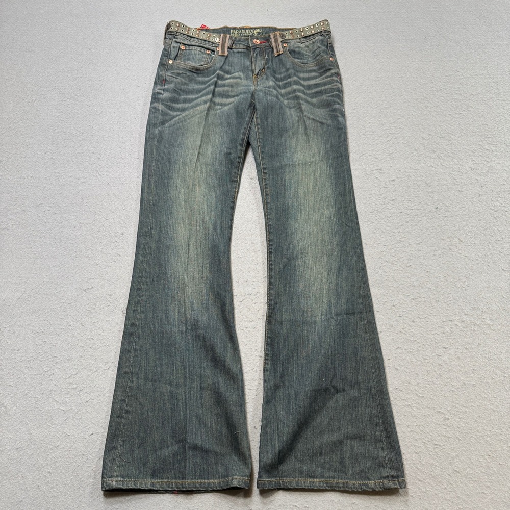Y2K Parasuco Flare Jeans Women's 32 Blue Studded Low Rise Denim Legend Red Label